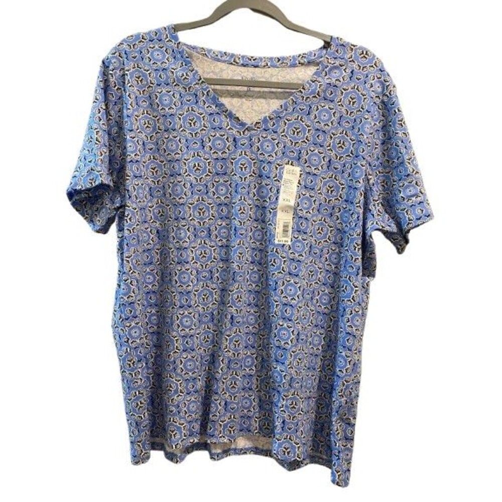 Women's XXL T-Shirt V-neck Short Sleeve Croft & Barrow Cotton Blue Pull-over